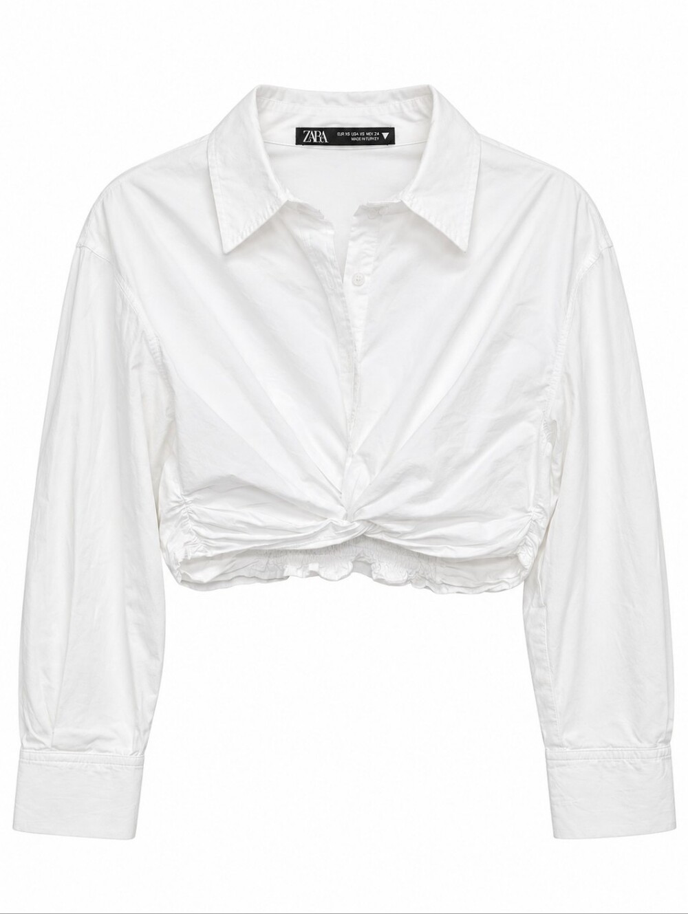 Zara White Twisted Cropped Button-Down Shirt